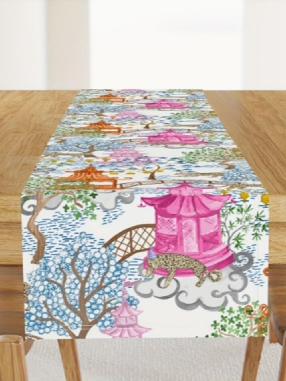 Chinese Style Table Runner, Pagoda Forest Pagoda Leopard Table runner